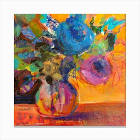 Abstract Collage Flower Arrangement  Square Canvas Print