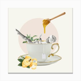 Tea bath - Creative minimal collage with cup, lemon and honey - Relax time Leinwandbild