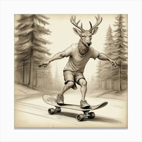 Deer Skateboarding Canvas Print