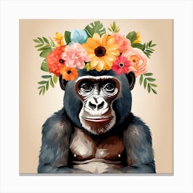 Floral Baby Gorilla Nursery Illustration (15) Canvas Print