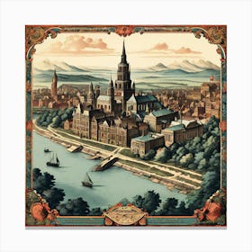 A Vintage Map, Of A Historic City With Ornate Borders And Labels art print Canvas Print