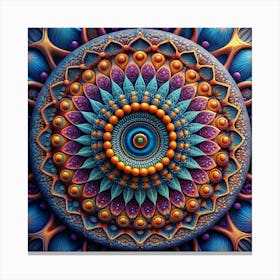 Intricate 3d Mandala With Blue Eye In The Center Canvas Print