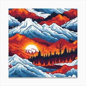 Pixel Art, A Landscape , Fire And Ice Coexist Representing The Balance Of Facing And Overcoming Adversitie Canvas Print