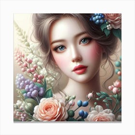 Korean Girl With Flowers Canvas Print