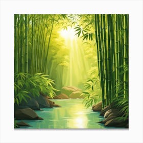 A Stream In A Bamboo Forest At Sun Rise Square Composition 315 Canvas Print
