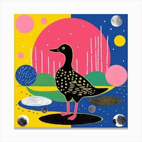 Geometric Yellow Linocut Style Duck 2 Canvas Print