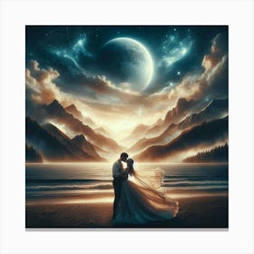 love under the moon by the sea Canvas Print