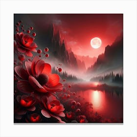 Red Flowers In The Moonlight Canvas Print