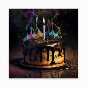 Birthday Cake On Black Background Canvas Print