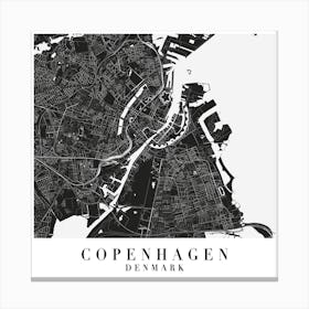 Copenhagen Denmarl Minimal Black Mono Street Map  Square Canvas Print