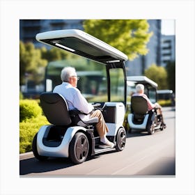 Elderly Couple In Electric Scooters Canvas Print