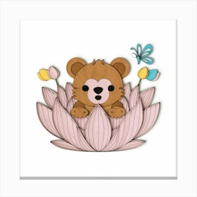 Teddy Bear In A Flower Canvas Print