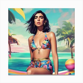 dua lipa colourful art print portrait 7 Canvas Print