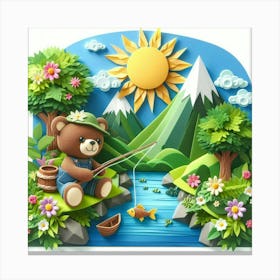 Teddy Bear Fishing Canvas Print