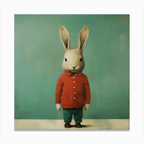 Rabbit In Red Coat Canvas Print