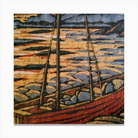 Oil painting of a boat in a body of water, woodcut, inspired by Gustav Baumann 2 Canvas Print