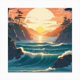 Sunset At The Beach,wall art, 1 Canvas Print