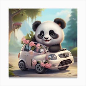 Cute Panda Bear In Car Canvas Print