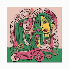 Two Women In Pink And Green Canvas Print