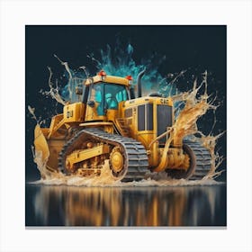 Yellow bulldozer surrounded by fiery flames 4 Canvas Print