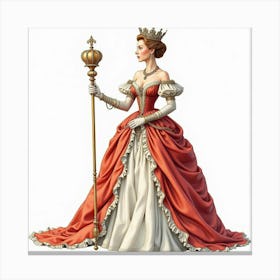 Watercolor Rendering Of Queen Elizabeth I, Lavish Gown, Ornate Scepter 1 Canvas Print