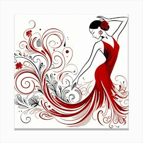 Line Art Flamenco Dancer 10 Canvas Print