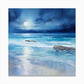 Serenade of the Night: Impressionistic Moonlit Beach Canvas Print