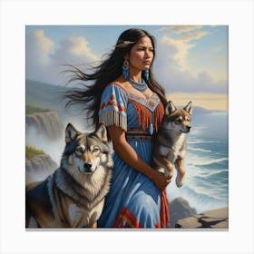 Native American Woman With Wolves Canvas Print