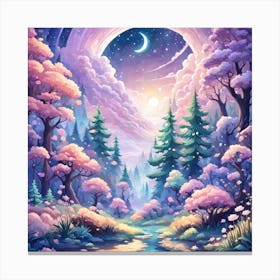 A Fantasy Forest With Twinkling Stars In Pastel Tone Square Composition 150 Canvas Print