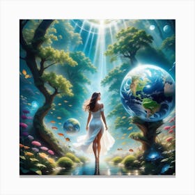 Woman Walking Through The Forest Canvas Print