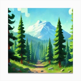 Path To The Mountains trees pines forest 4 Canvas Print