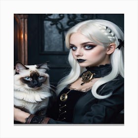 Gothic Girl With Cat Canvas Print