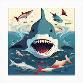 Sharks And Fishes Canvas Print