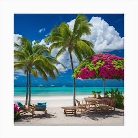 Tropical Beach With Palm Trees 2 Canvas Print