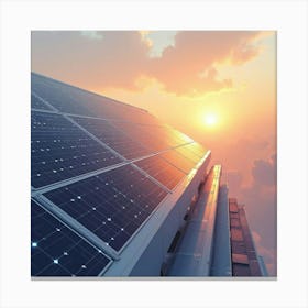 Solar Panels On A Futuristic Building, Watercolor Sunrise Hues 1 Canvas Print