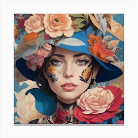 Painting Of A Woman With A Hat And Flowers On Canvas Print