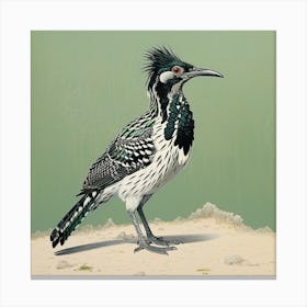 Ohara Koson Inspired Bird Painting Roadrunner 3 Square Canvas Print