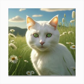 White Cat In A Field Canvas Print