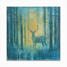 Deer in Misty Forest Series. Style of Hockney. 4 Canvas Print