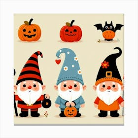 Halloween Gnomes And Pumpkins - Cute Vector style Illustration Canvas Print