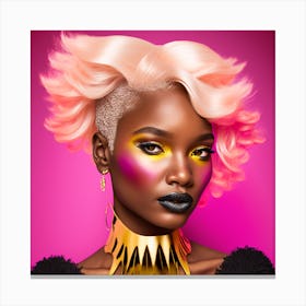 Beautiful African Woman With Pink Hair Canvas Print