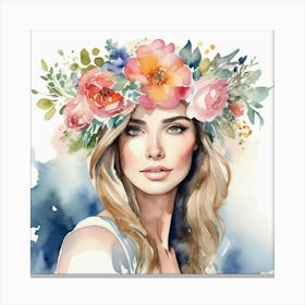 Watercolor Girl With Flower Crown 1 Canvas Print