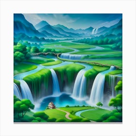 Waterfalls In The Mountains Canvas Print