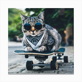 Cat On Skateboard Canvas Print