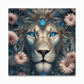 Lion in Flowers Canvas Print
