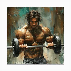 Muscular Man With Barbell Canvas Print