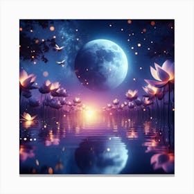 Lotus Flower At Night Canvas Print