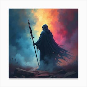 Soul Warrior Battling Dark Shadows In A Colorful Watercolor Void 1 Canvas Print