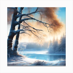 Winter Glow across the Forest Lake Canvas Print