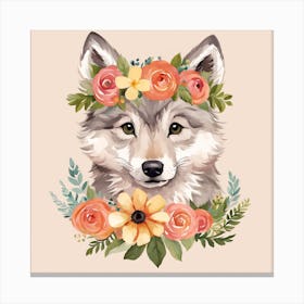 Floral Baby Wolf Nursery Illustration (63) Canvas Print